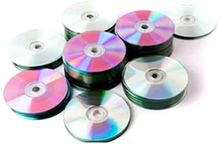 Stacks of duplicated discs with full-color printing